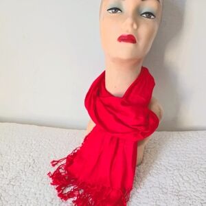 Bright Red Rayon Fringe Scarf